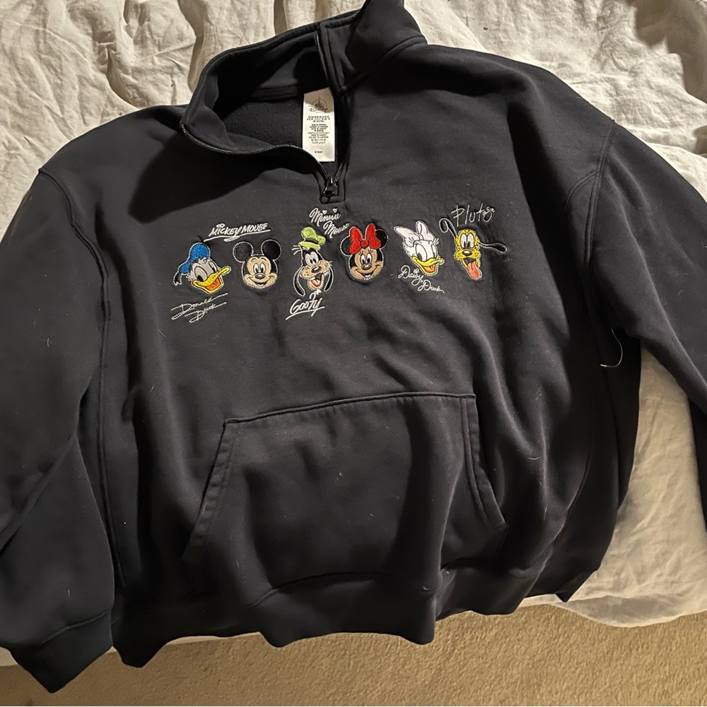 Disney Black Zip Up Sweater with Embroidered Characters